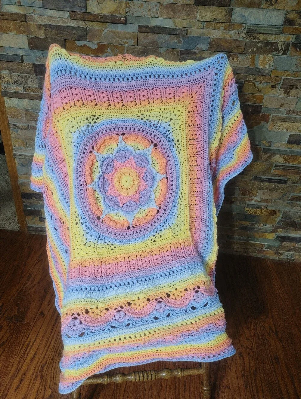 Handmade Crocheted Soft Beautiful Rainbow Baby Blanket 46
